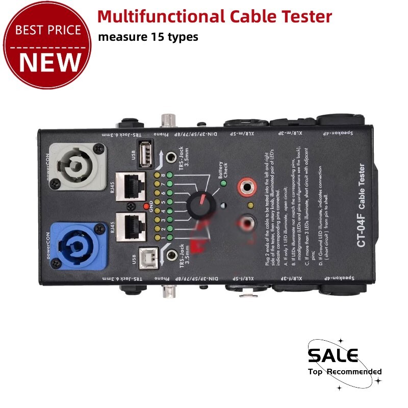 CT-04F Audio Cable Tester RJ45 Cable Tester  Measures 15 Types for PowerCON tp1