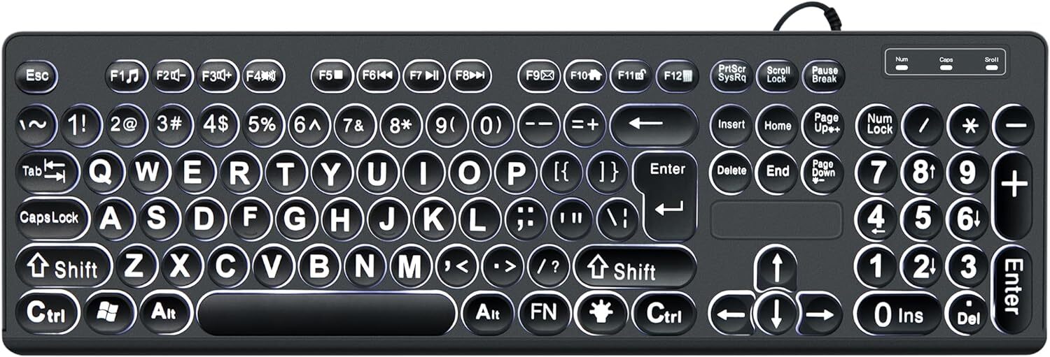 MCSaite Wired Backlit USB Keyboard - 104 Keys Standard Full Size with Black 