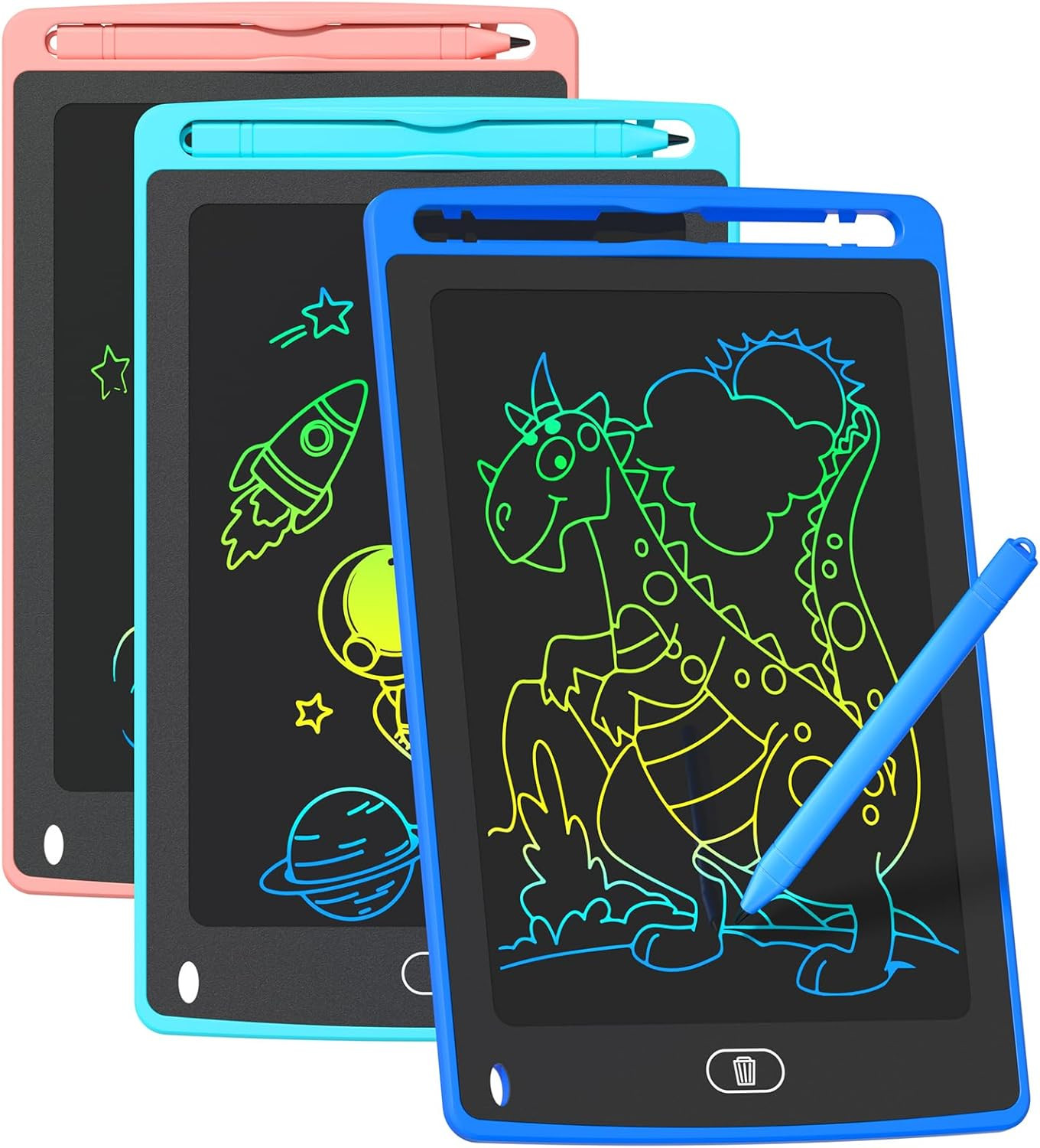 TQU 3 Pack LCD Writing Tablet for Kids, 8.5 Inch Colorful Doodle Board Drawing T