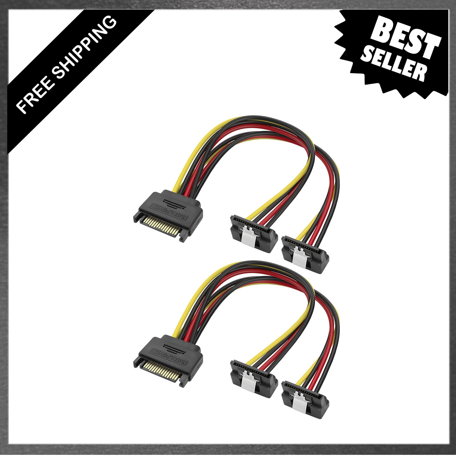 SATA 15Pin Power Splitter Cable 20cm Dual Female Right Angle Adapter for HDD SSD