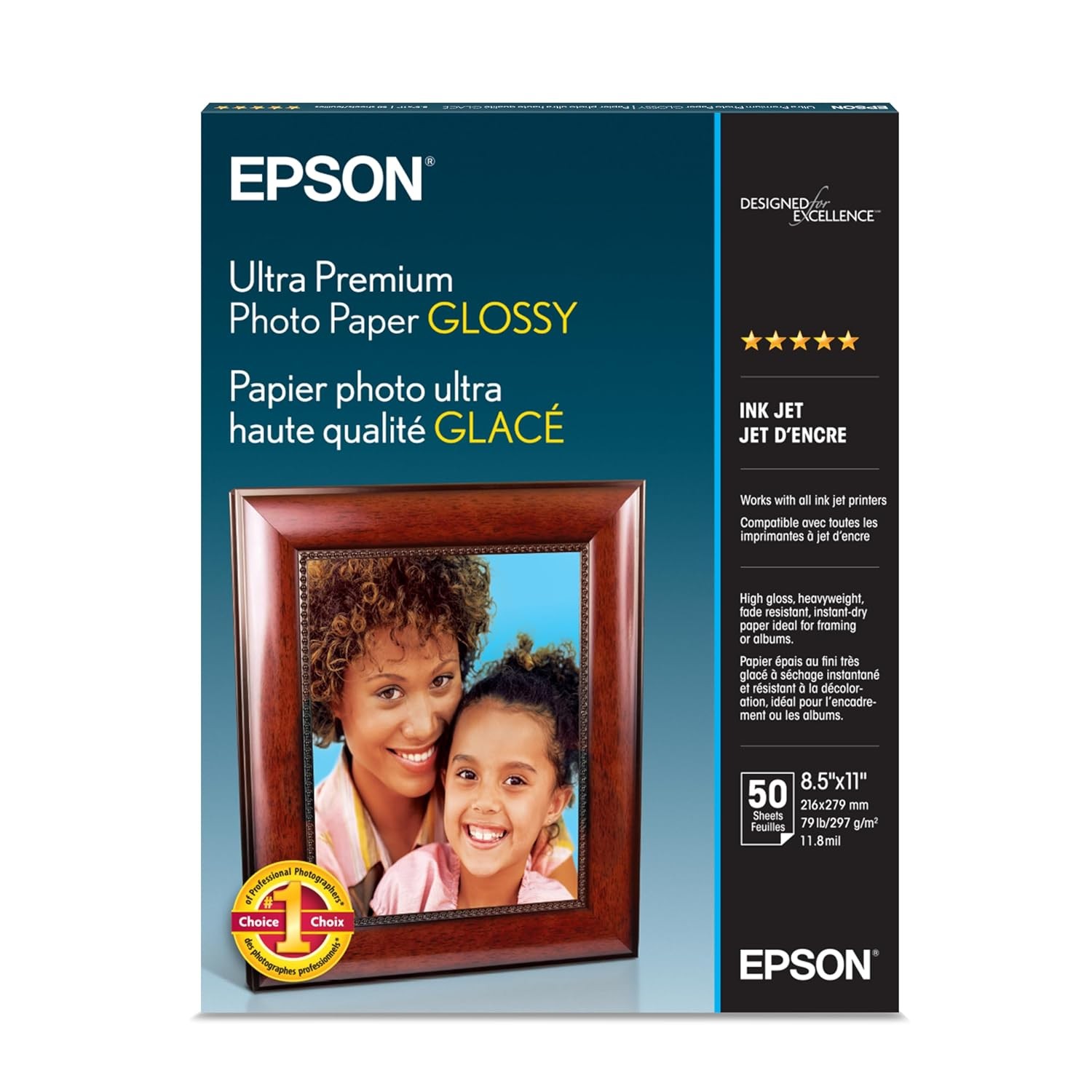 Epson Glossy Photo Printing Paper 8.5x11 Inches 50 Sheets Photo Paper