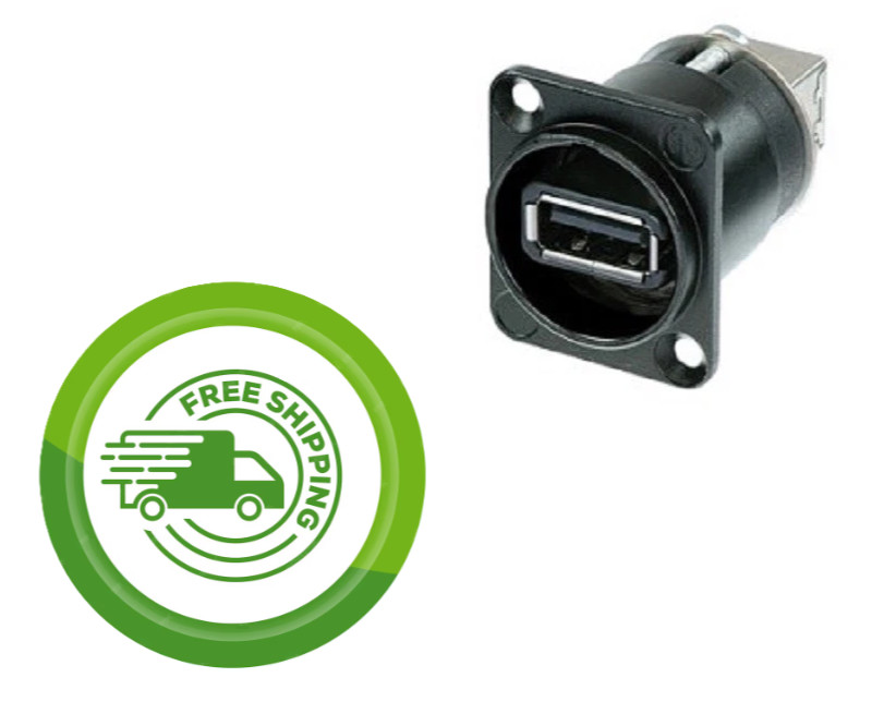 1x USB A/B Gender Changer/Pass Through - Panel Mount - Black - Neutrik NAUSB-W-B