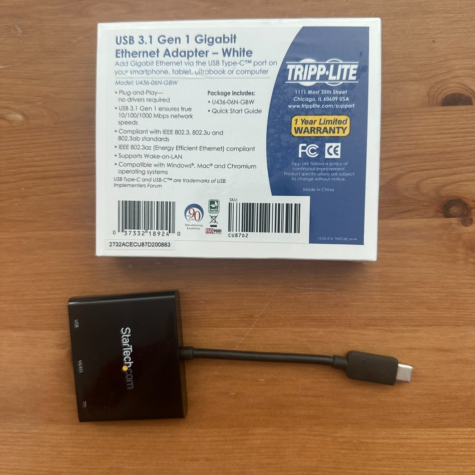 StarTech USB-C Multiport Hub CDP2HDUACP & Tripp Lite Gigabit Ethernet Adapter
