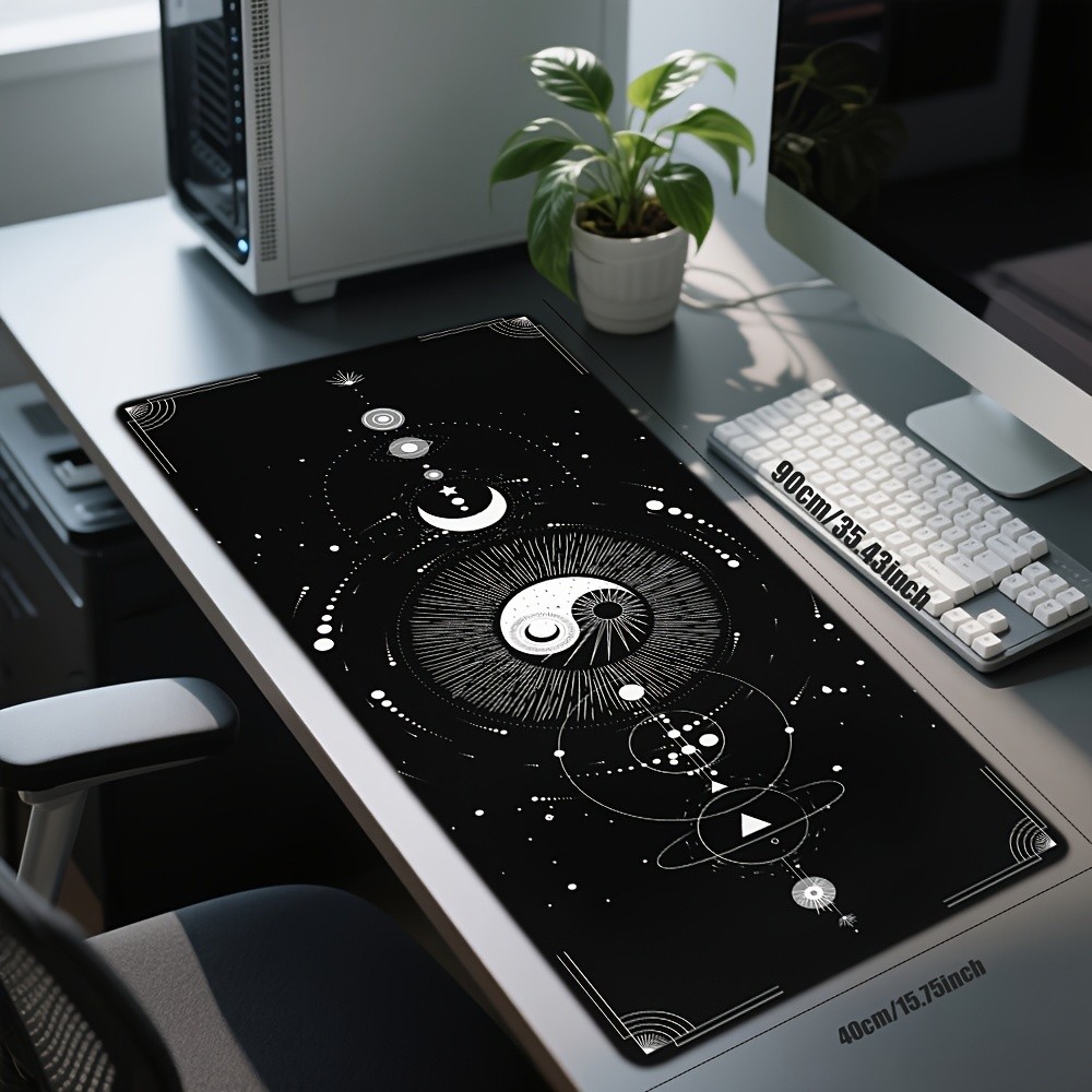 1pc HD Printed Pattern Mouse Pad, Sun Moon Yin-Yang Star Pattern Themed Trendy