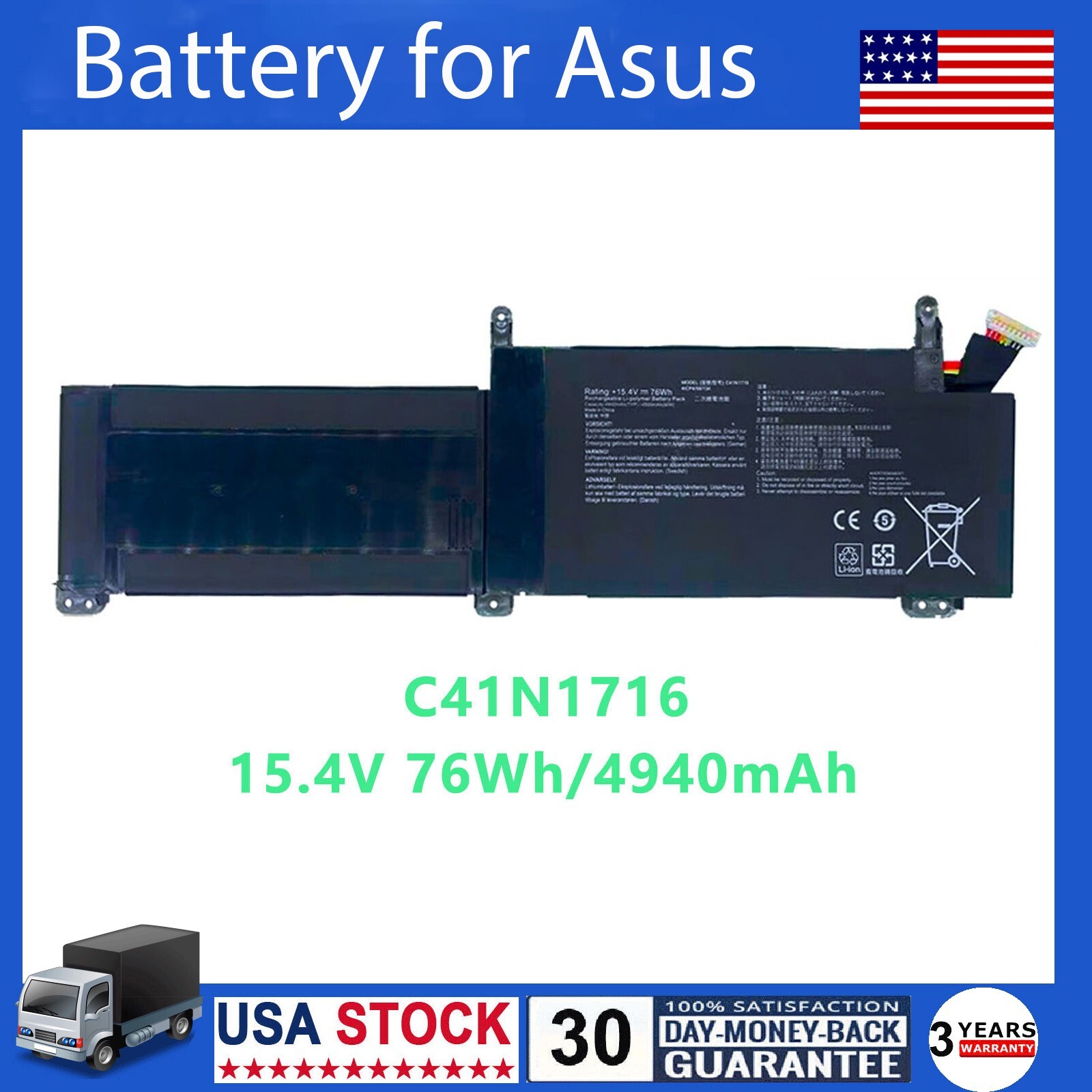 C41N1716 Battery 76Wh For ASUS ROG Strix GL703GS GL703GM Scar S7BS8750 15.4V US