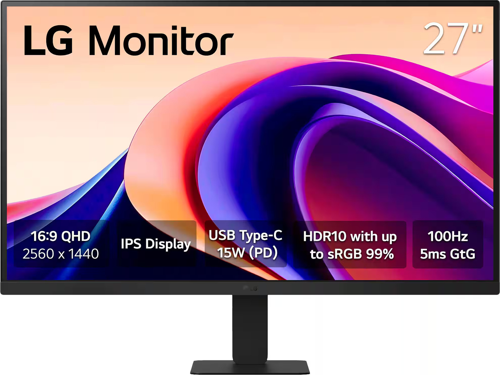 LG - 27" Monitor QHD IPS 100Hz with HDR10 (HDMI USB-C) - Black