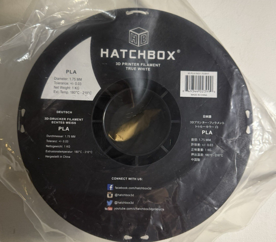 HATCHBOX 1.75mm White PLA 3D Printer Filament