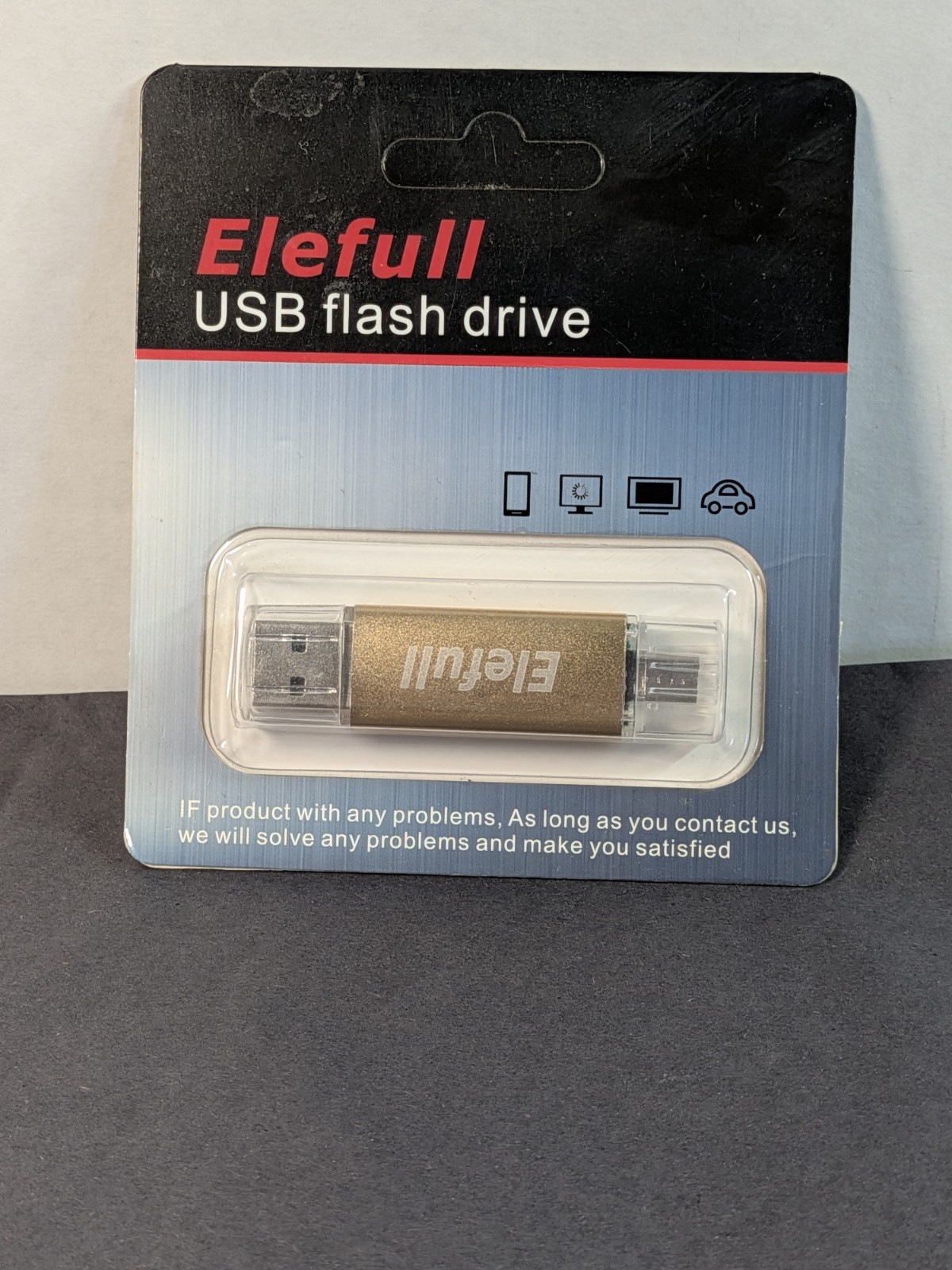 Elefull Dual USB Flash Drive Gold USB-A & Micro USB Memory Stick New Sealed
