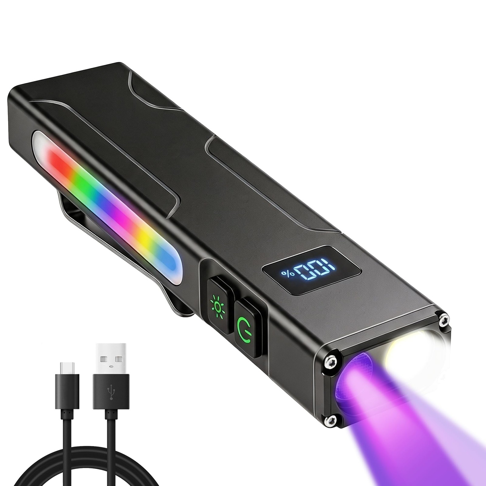 Magnetic EDC Flashlight with Power Display 2000 High Lumen Rechargeable