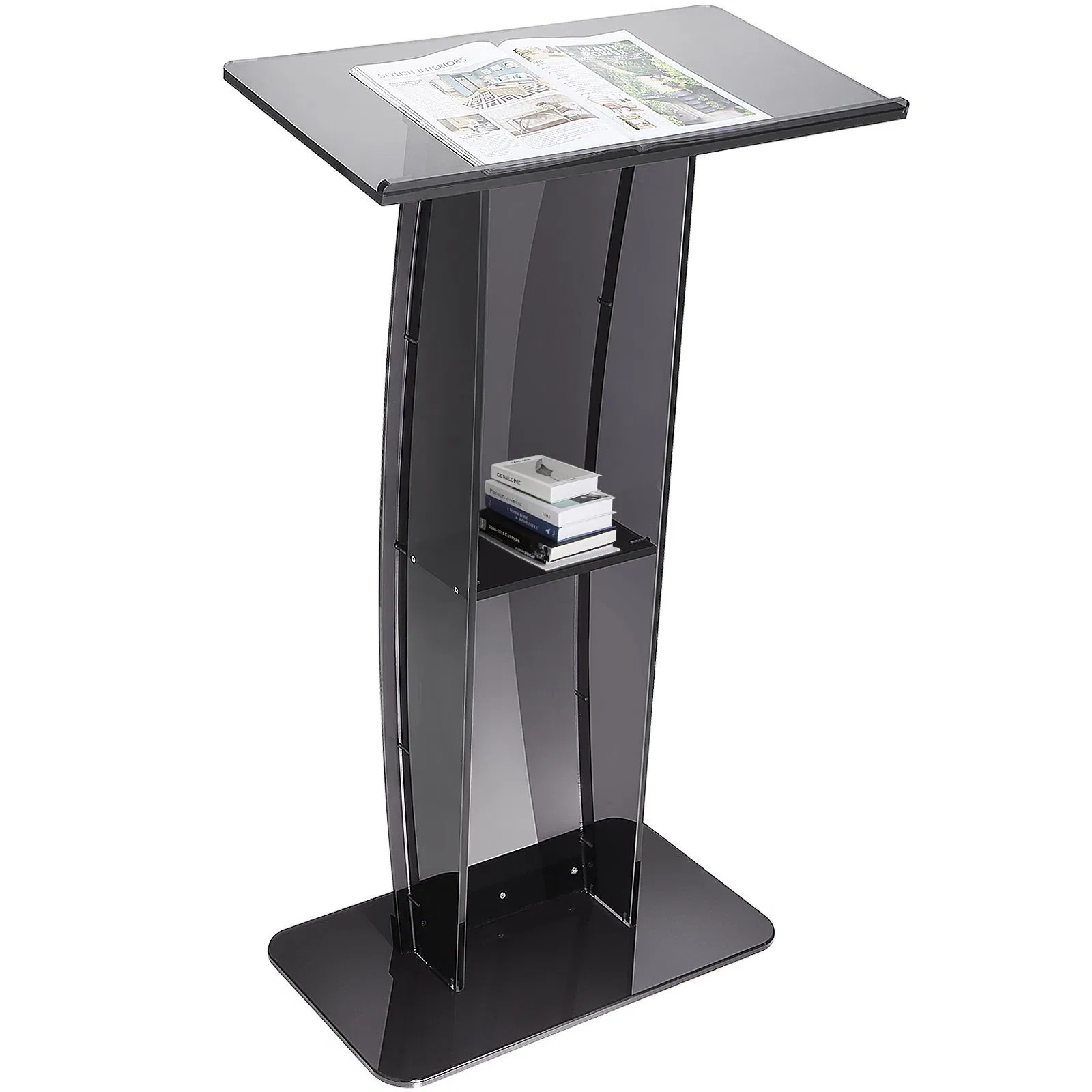 Acrylic Podium, 47" Acrylic Podium Stand with Wide Reading Surface & Storage Sh