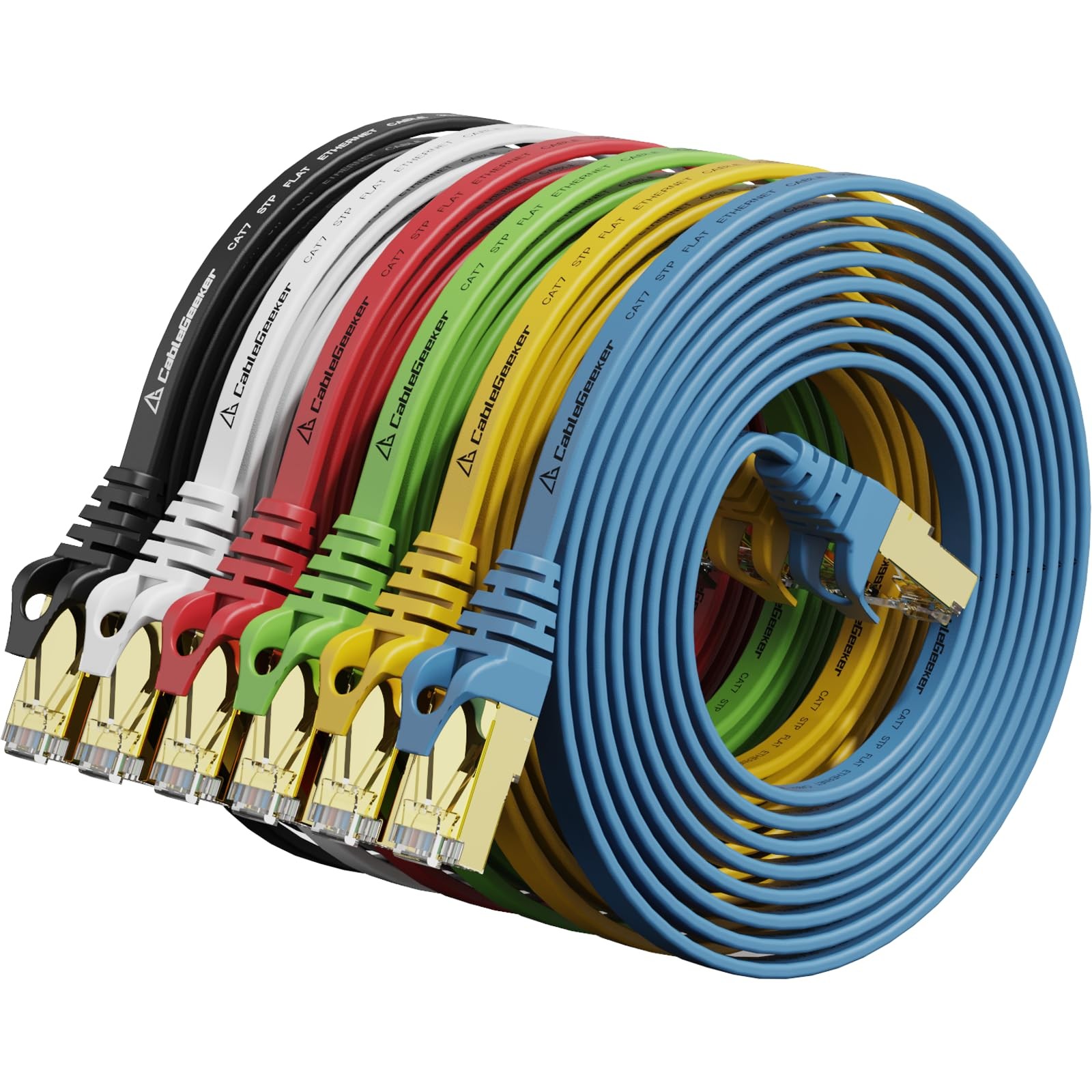6 PCS 7FT Cat7 Flat Shielded Ethernet Patch Cable Highest Speed Network