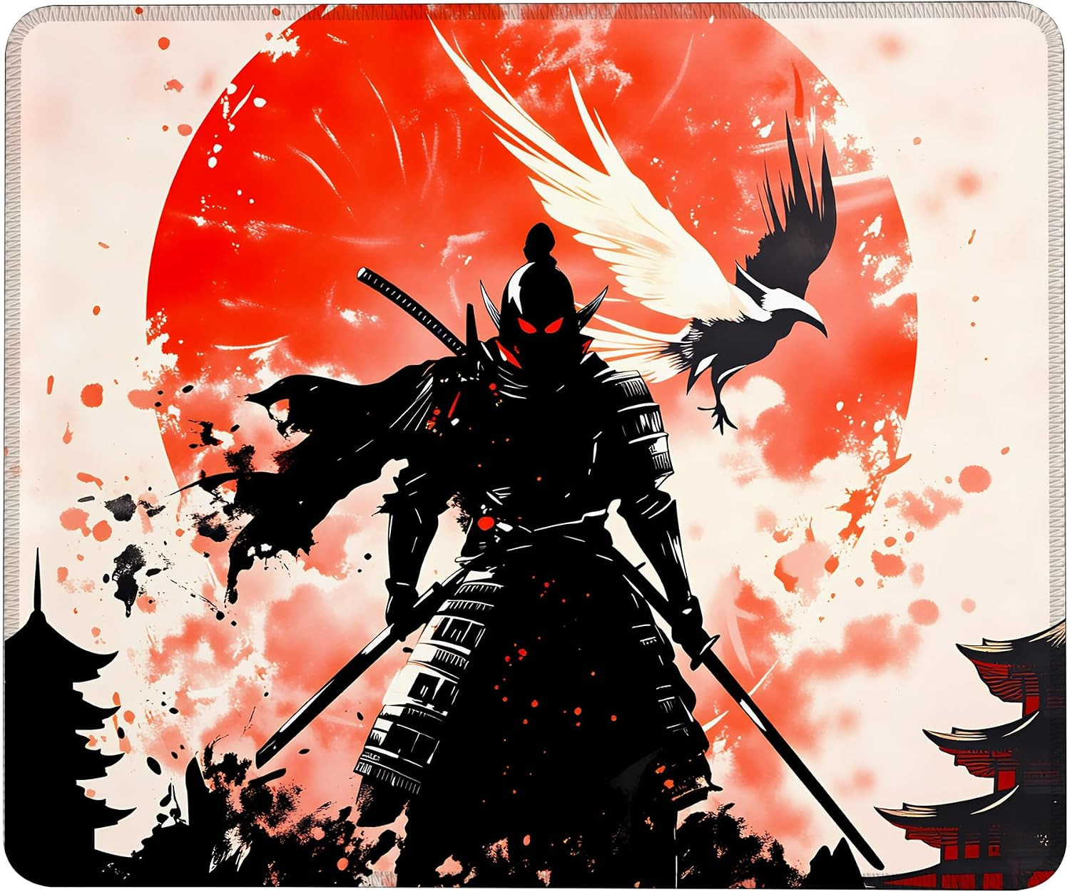 Japanese Samurai Square Mouse Pads,9.5 X 7.9 Inch Washable Desk Pad, Non-Slip Ru