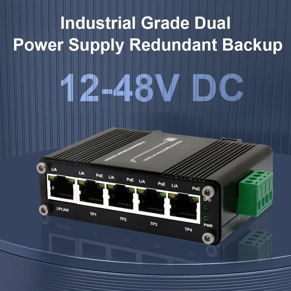 Mini Industrial 5 RJ45 Ports Gigabit Ethernet PoE Switch with 12V/24V/48V Input