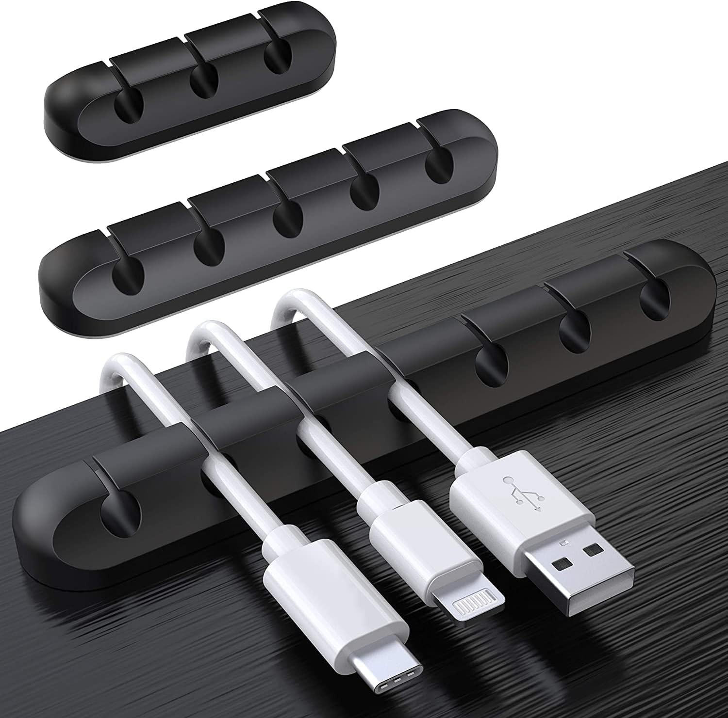 3 Pcs Silicone USB Cable Holder Clips, Self Adhesive - Black
