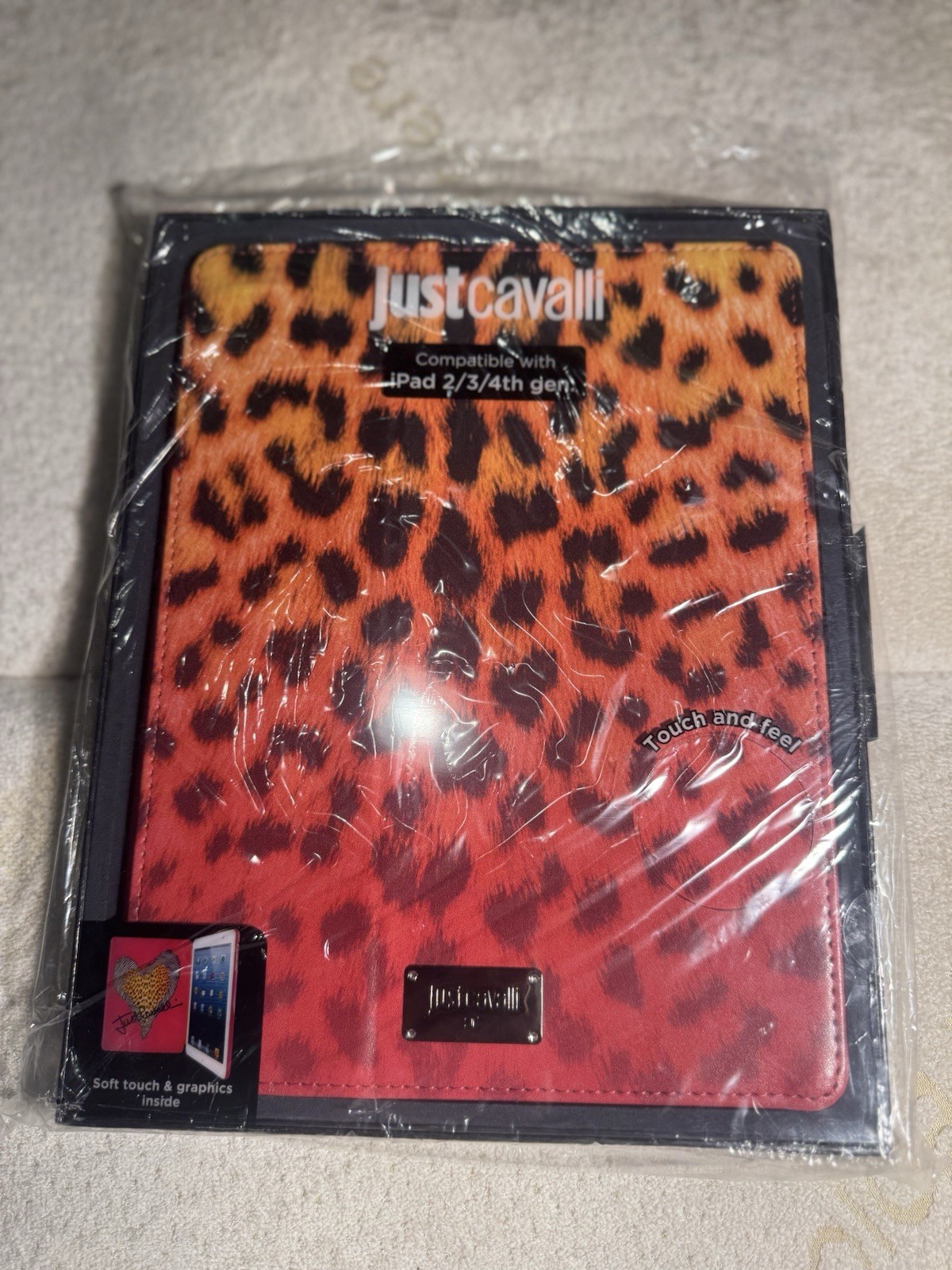 New Just Cavalli iPad 2 3 4th Gen Case Leopard Rrint Designer Flap Cover Sealed 