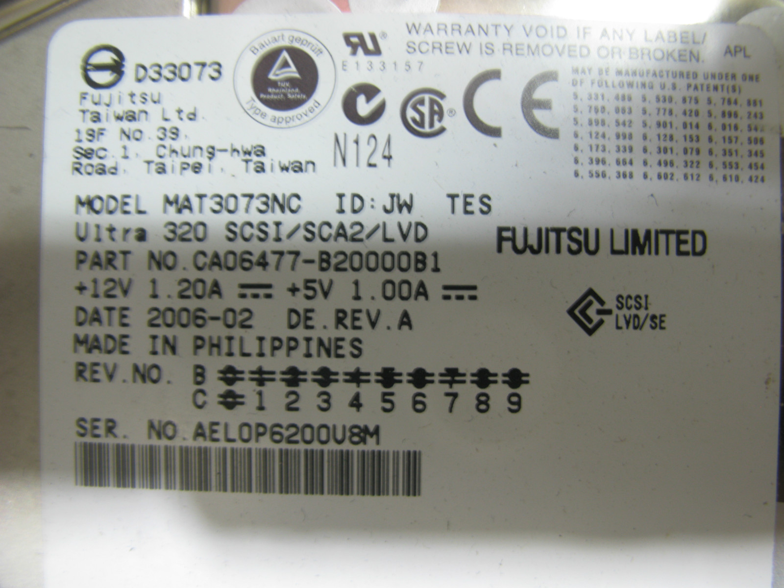 73GB Scsi SIC 80pin 10K RPM Fujitsu MAT3073NC