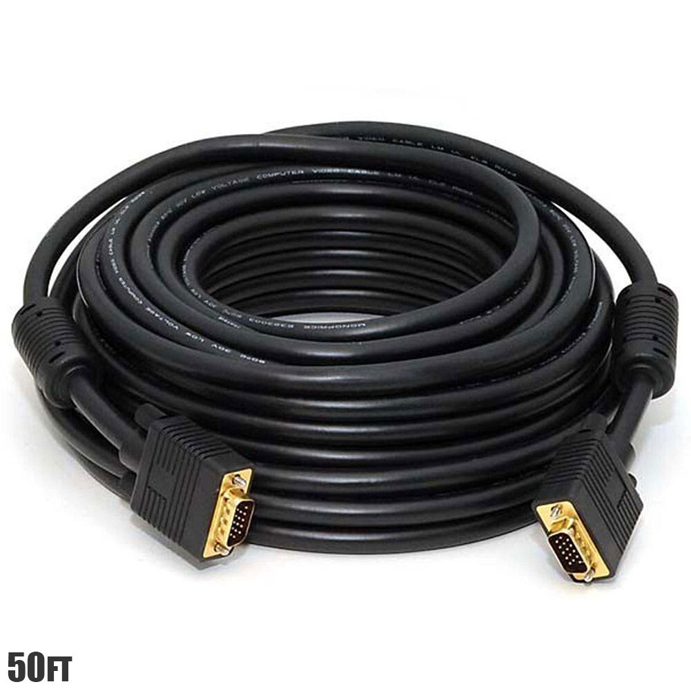 50FT VGA SVGA HD15 Male to Male Monitor Video Cable PC Laptop Gold Plated CL2