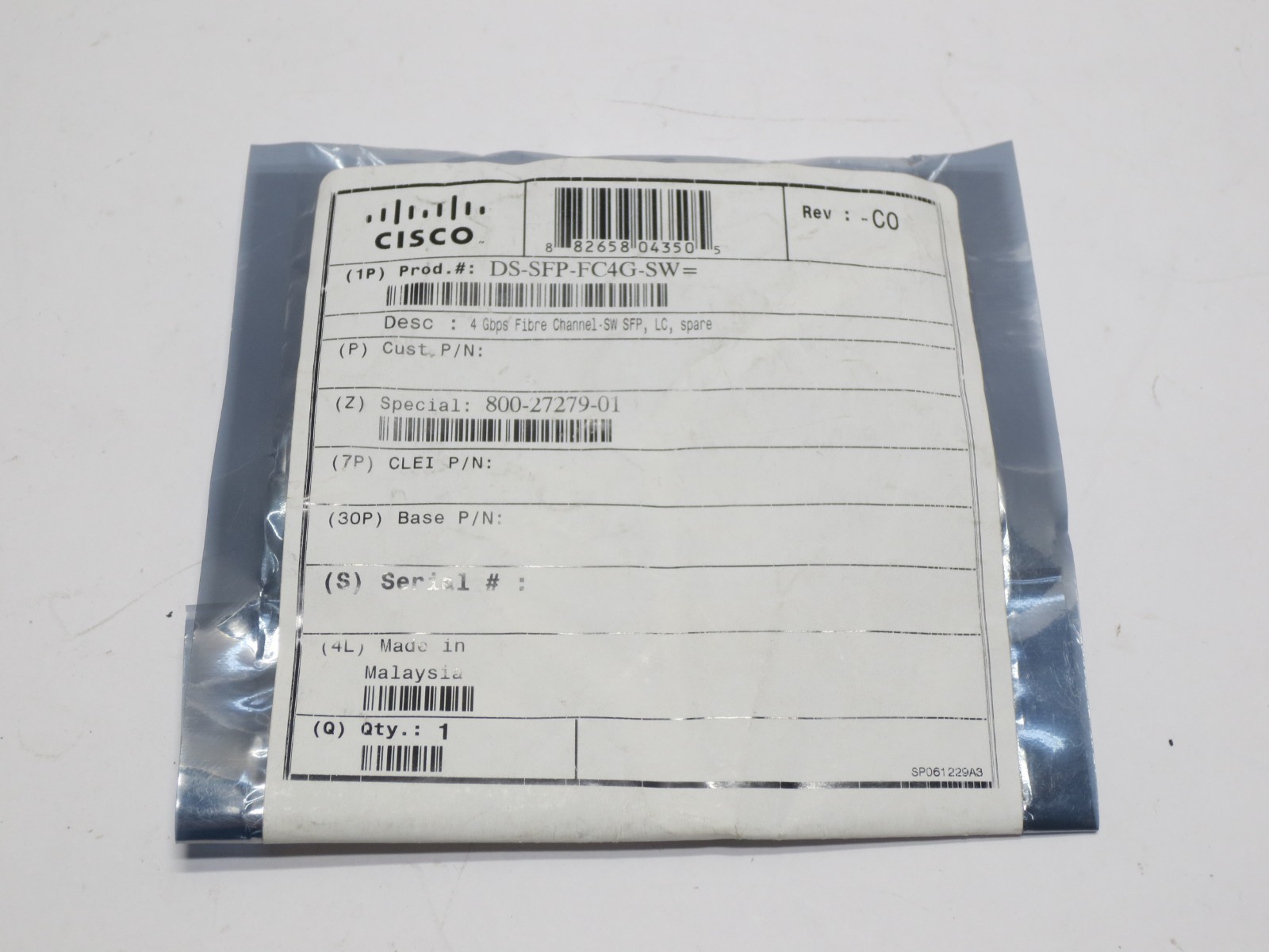 Cisco DS-SFP-FC4G-SW 4 Gbps Fibre Channel SFP Transceiver  - New Factory Sealed