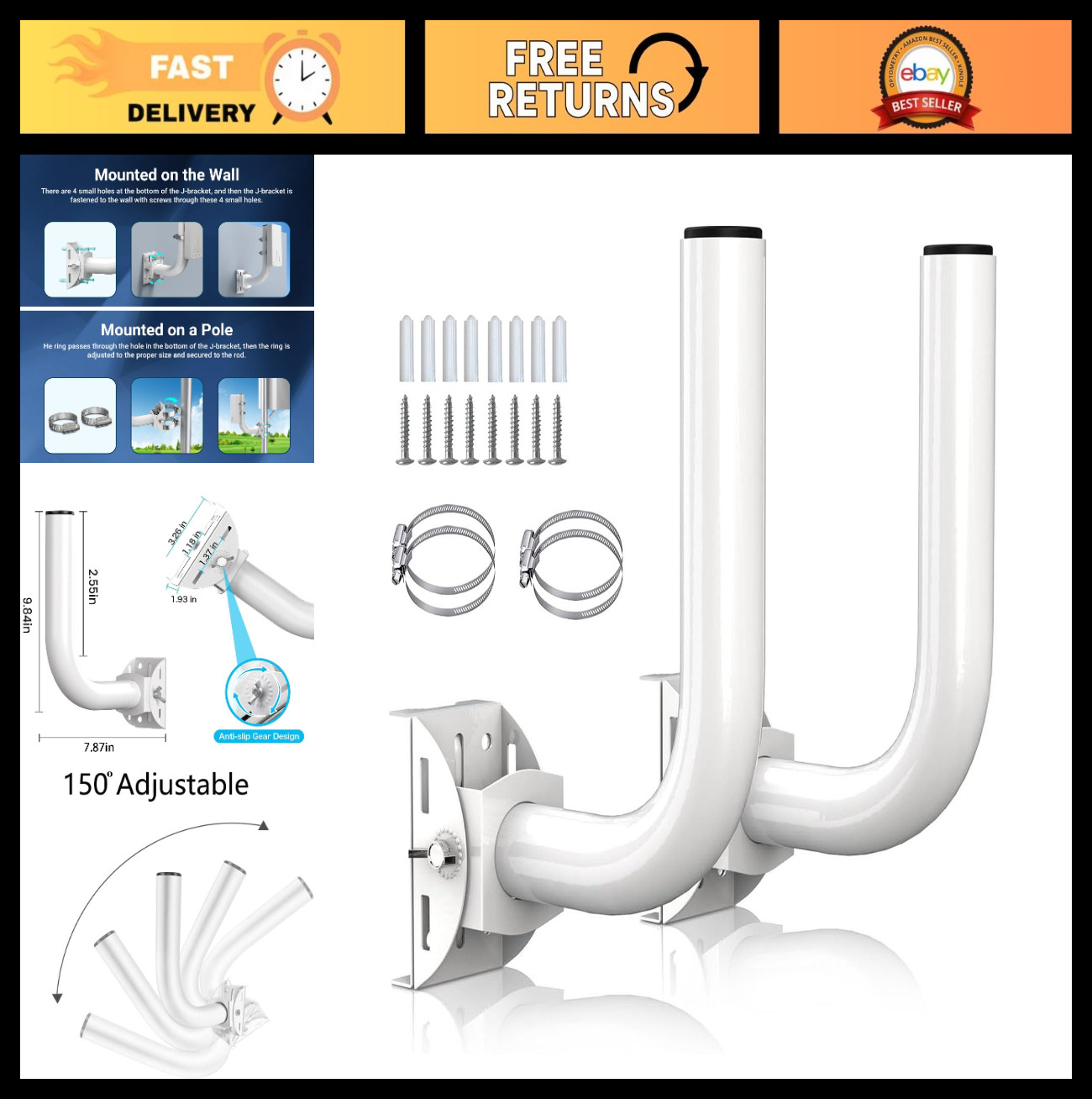 Universal Wireless Bridge Mounts 2-Pack - Outdoor Pole & Wall-Mounted WiFi Acces