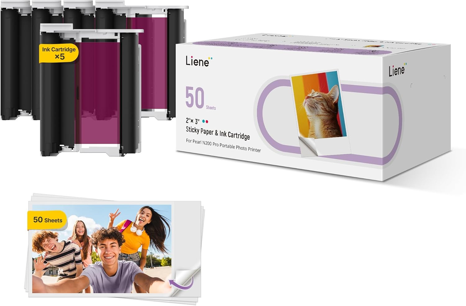Pearl N200 Pro Portable Photo Printer Photo Paper 50 Sheets & 5