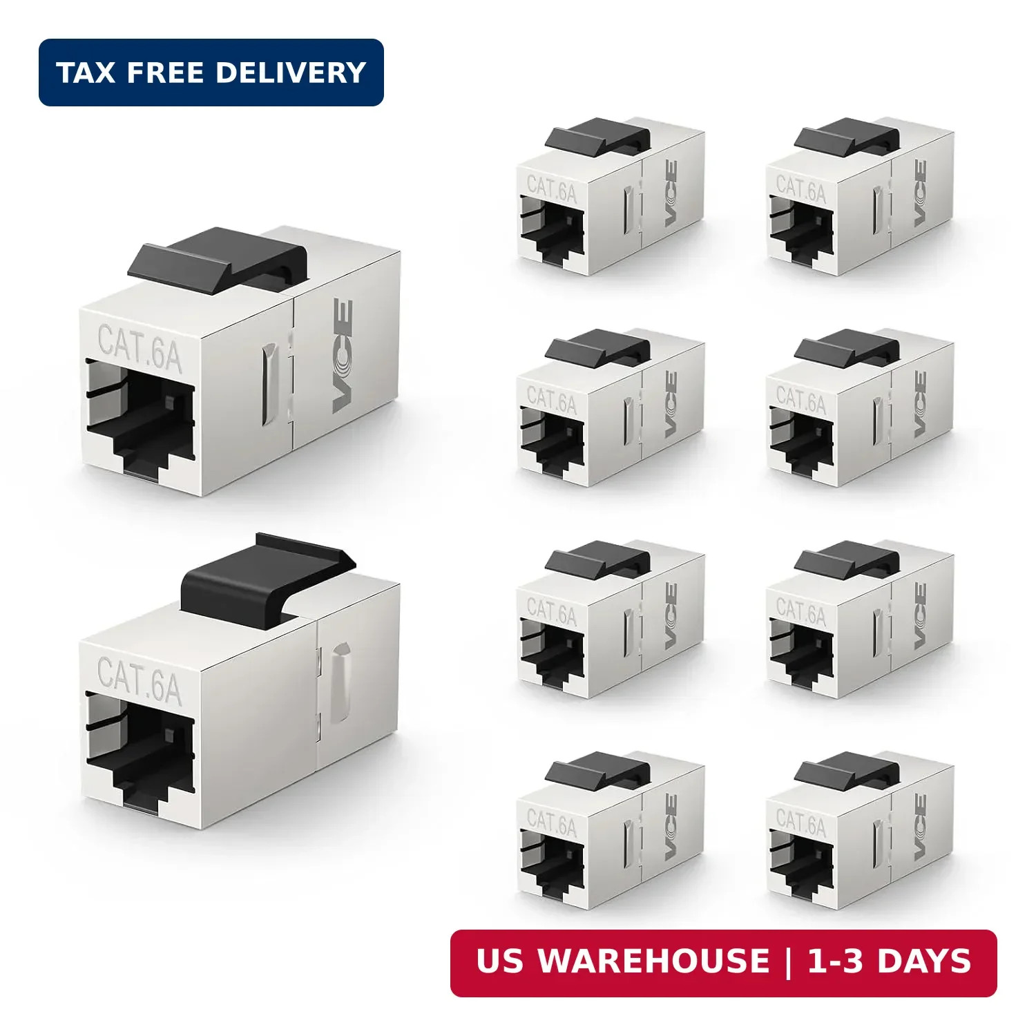 VCE Shielded CAT6A RJ45 Coupler, STP Female to Female Coupler, 10-Pack