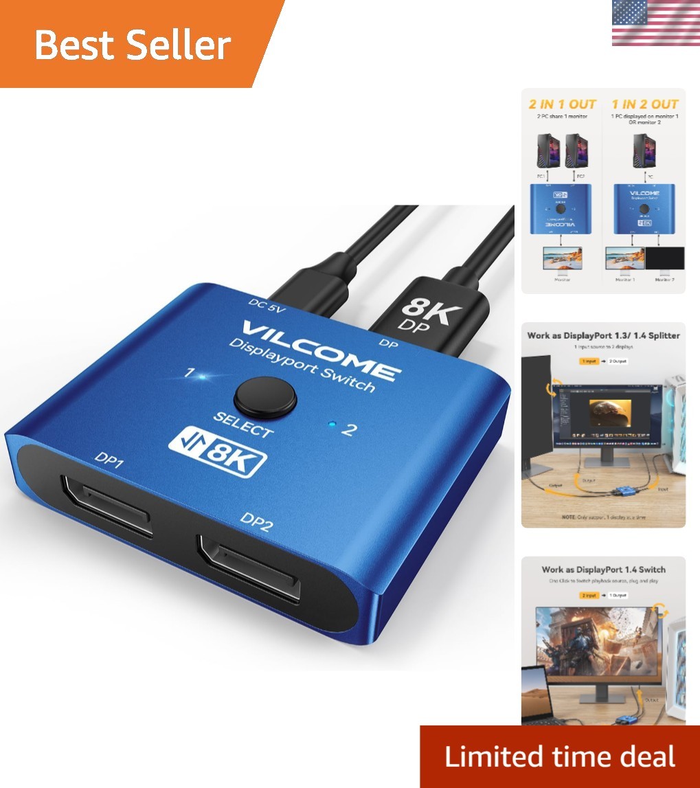 Ultra HD DisplayPort Splitter with One-Button Switching for Seamless Viewing