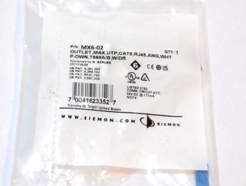 Siemon MX6-02 Max Cat6 RJ45 Angled Modular Jack, White ~STSI