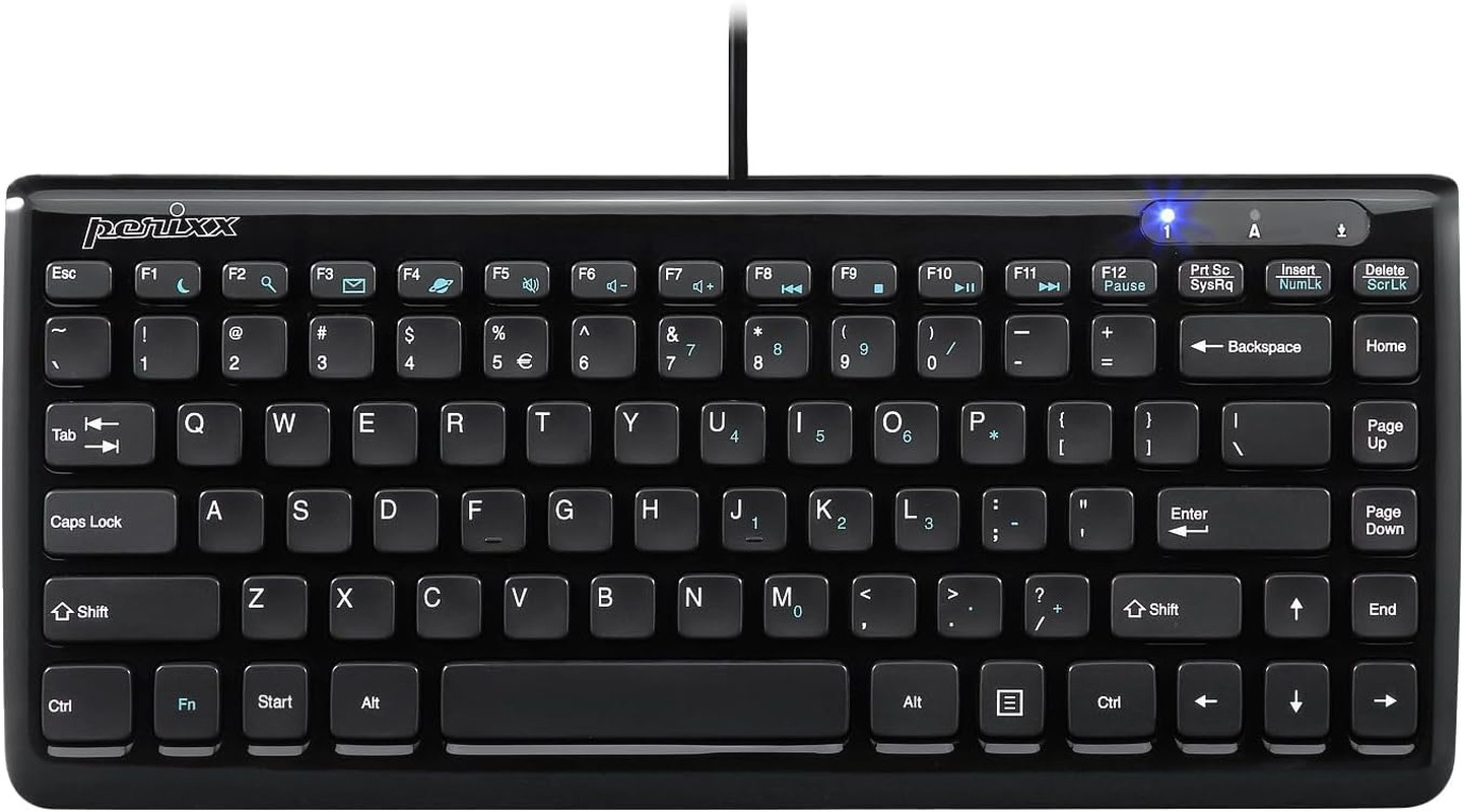 Perixx PERIBOARD-407B, Wired USB Mini Keyboard with 11 Hot Keys - Glossy Black -