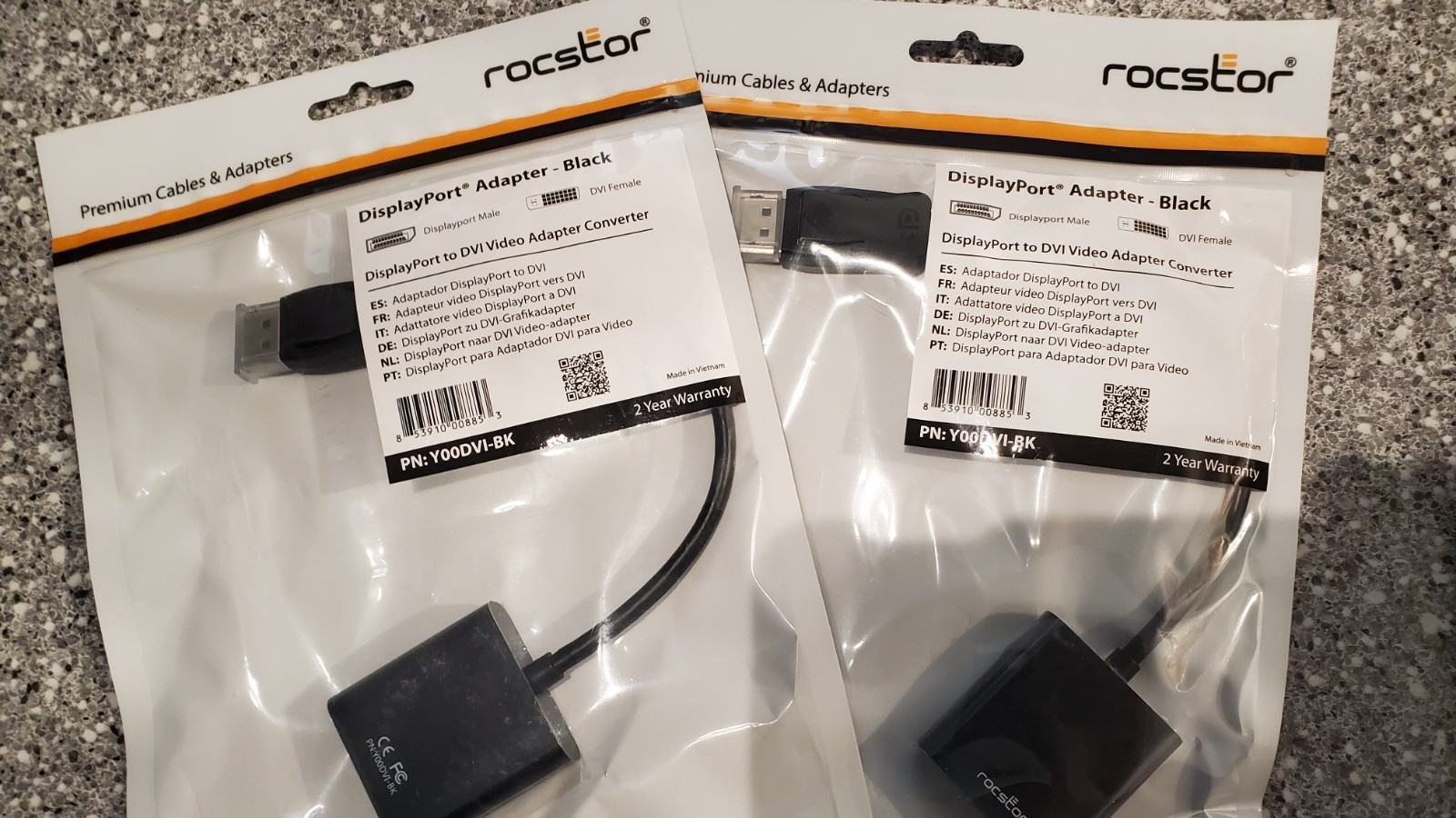 Two New Rocstor Y00DVI-BK 5.9" DisplayPort to DVI-D Audio/Video Adapter Black