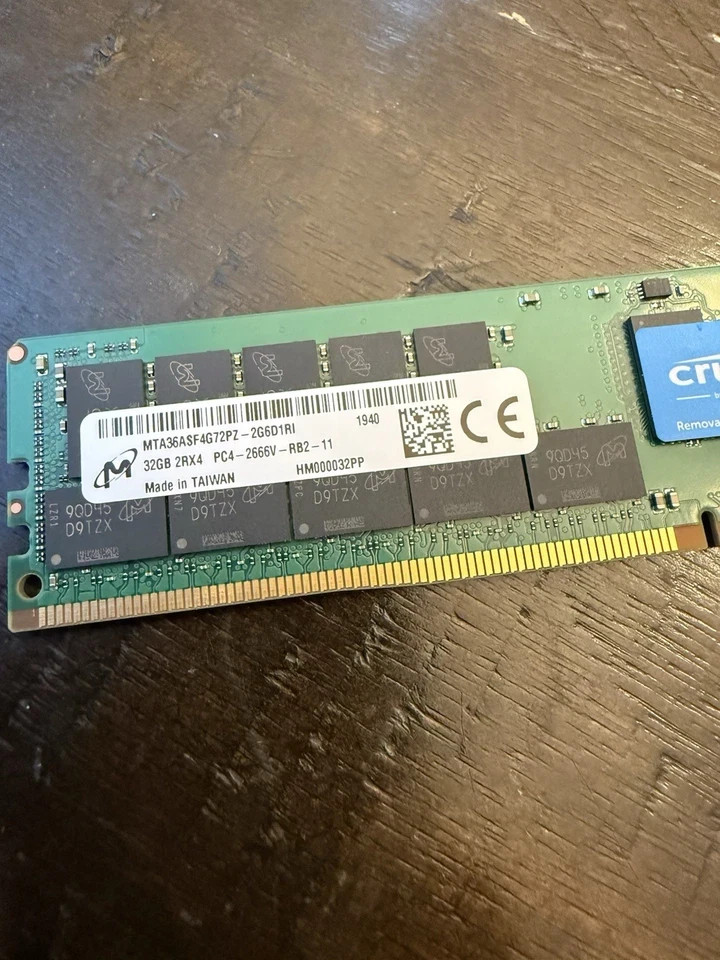 128GB Crucial 32GB (4x32GB) DDR4-2666 RDIMM Server RAM MTA36ASF4G72PZ-2G6D1RI