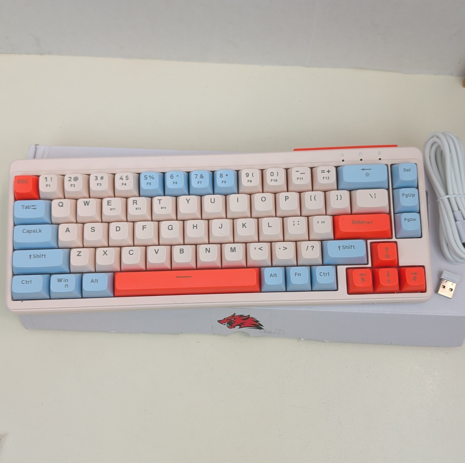 FreeWolf M68 Tri Mode Wireless Keyboard Light Pink Blue Orange RGB BT 2.4G USB C