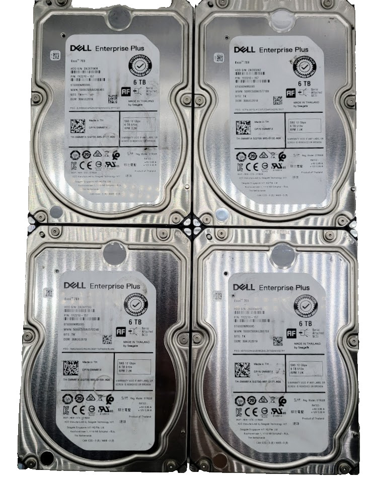 Lot of 4 Seagate Exos 7E8 ST6000NM0095 6TB SAS 3.5" Enterprise HDD