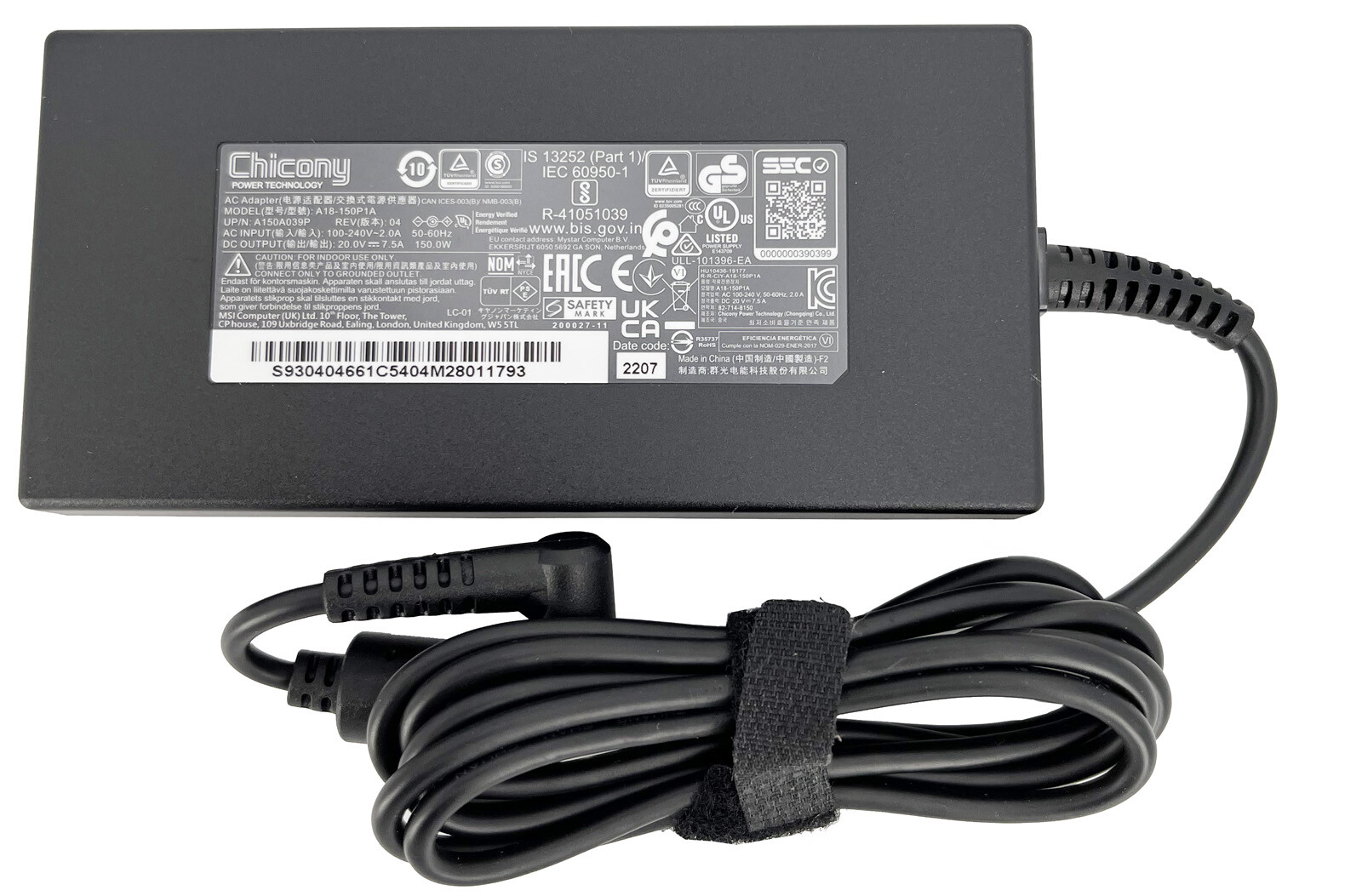 Chicony 150W 20V 7.5A Adapter MSI Katana GF76 12UGS 12UGS-035 4.5*3.0mm Charger