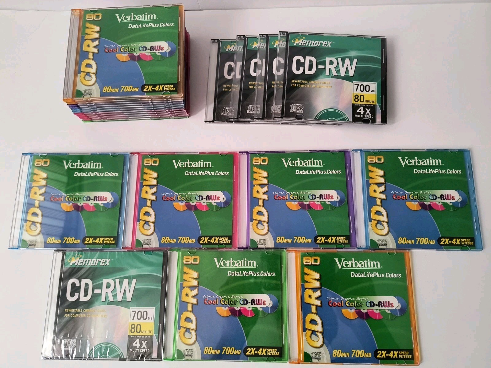 VINTAGE Verbatim CD-RW 700MB 80Min 18 Disc Pack & Memorex CD-RW 5 Disc Pack NEW