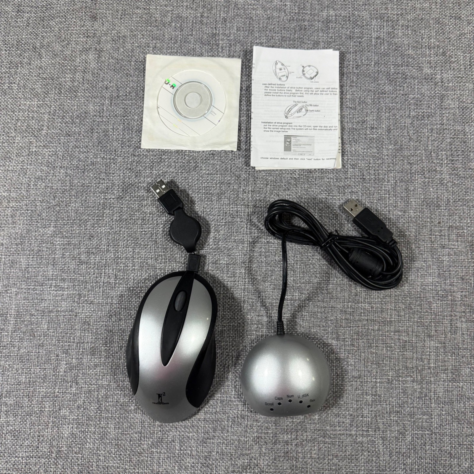 VTG Leed's Transform USB Optical Mouse & Hub Set Silver Black Y2K Retro Tech OS