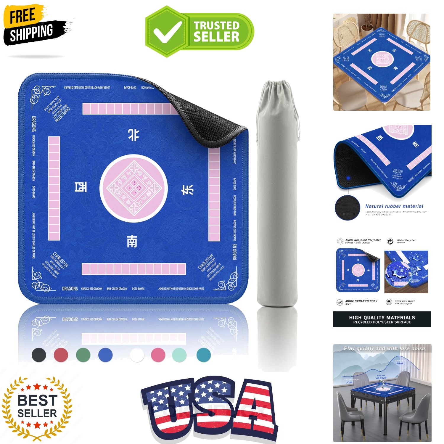 Mahjong Mat - Non-Slip Noise Reduction Gaming Mat 32.4x32.4 Inch for Mahjong/...
