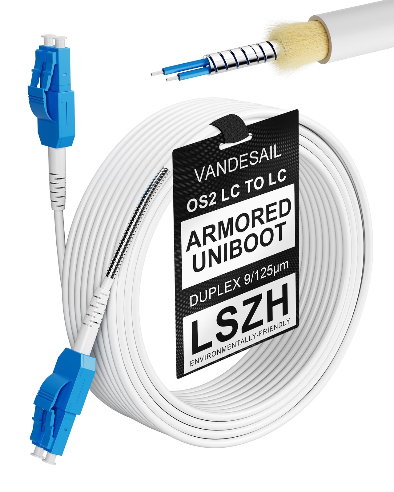 VANDESAIL OS2 Uniboot LC to LC Armored Fiber Patch Cable, 30M/98.4FT | Single...