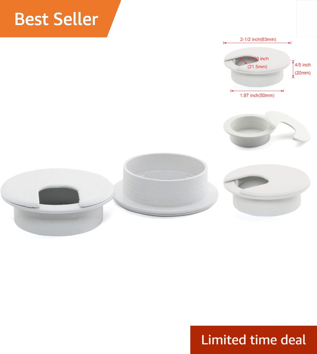 Self-Adhesive 2-Inch Grommet Covers for Effective Cable Organization - 2 Pack