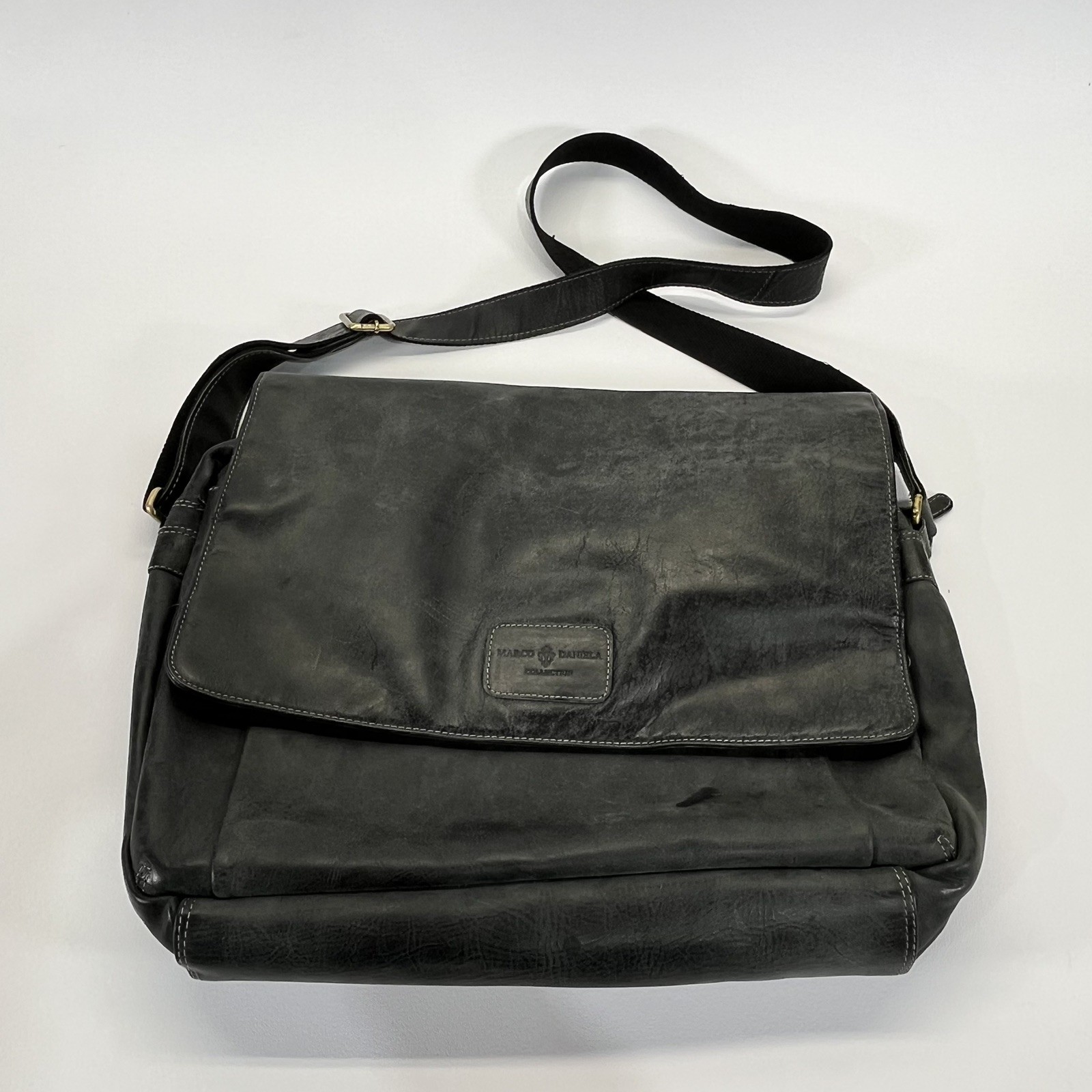 Marco Daniela Collection Black Leather Messenger Bag 17.5x14
