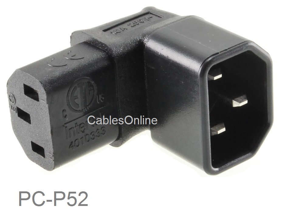 Right-Angle Down IEC 320 C14 Male to IEC 320 C13 Female Power Adapter, PC-P52