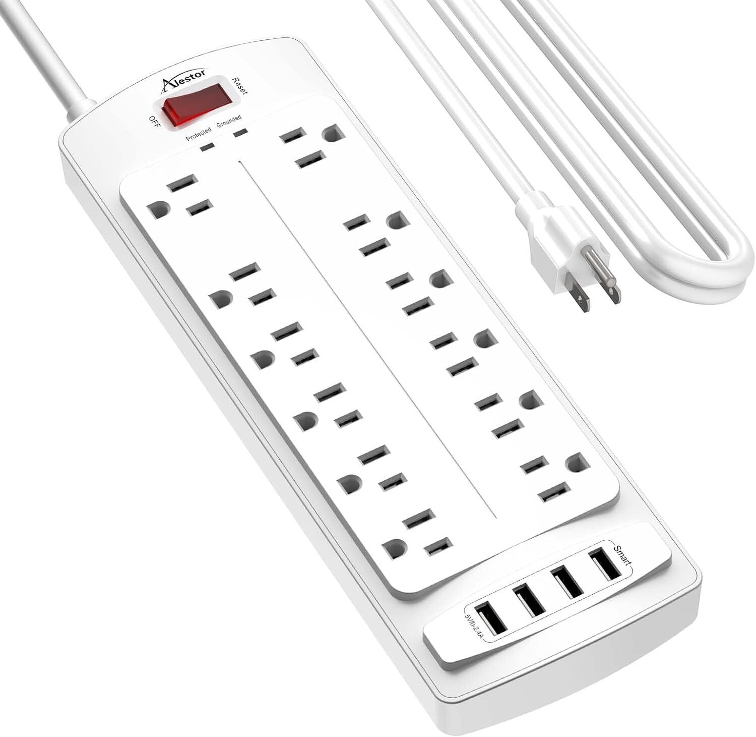 12 Outlets Power Strip 4 USB Ports Surge Protector 10' Foot Cord 1875W/15A 2700