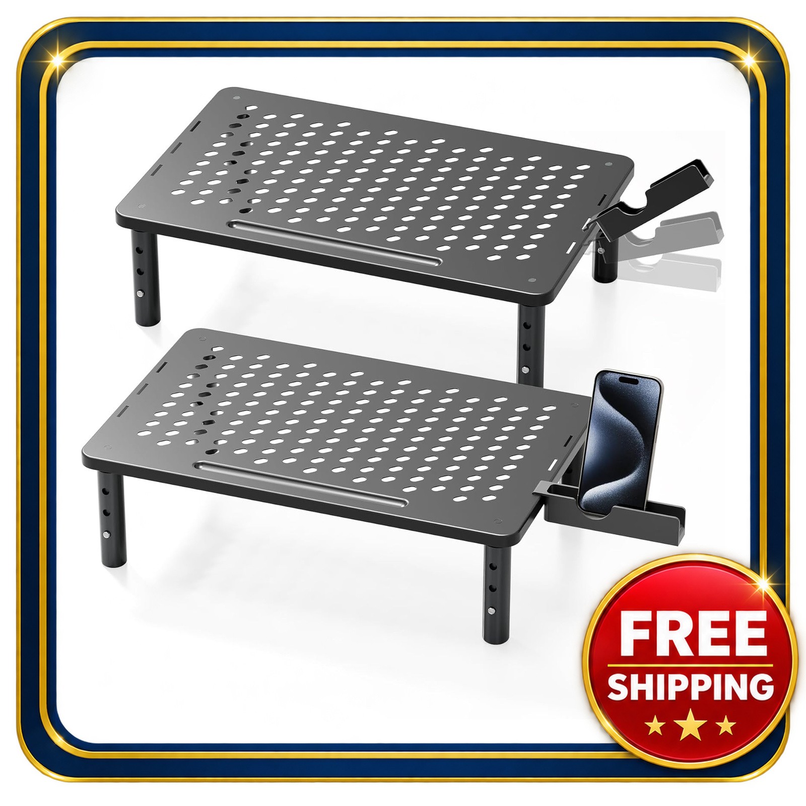 Computer Monitor Stand Riser 3-Height Adjustable Desk Laptop TV Organizer