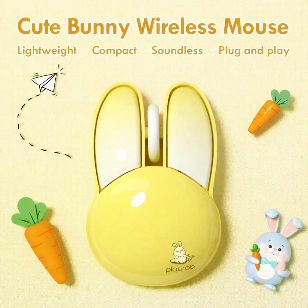 Wireless Mouse Cute Yellow Kawaii Bunny Shape Rabbit Design Portable Girls Kids