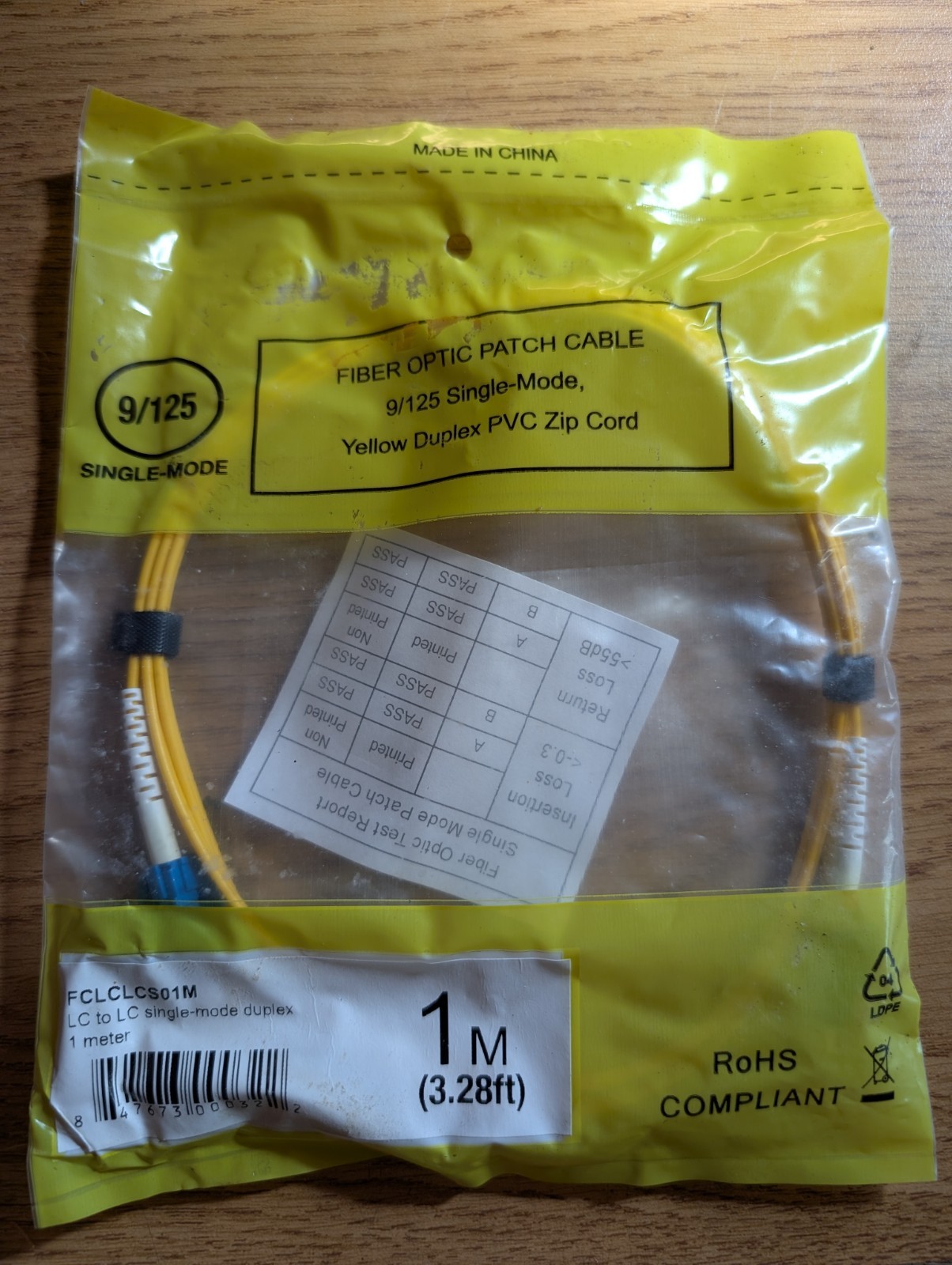 1M (3.28ft) FCLCLCS01M LC TO LC FIBER OPTIC PATCH CABLE 9/125 SINGLE MODE 