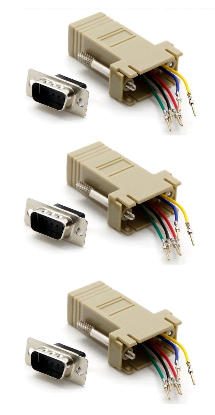 3 PCS DB9 Male to RJ12/RJ11 Female Modular 6P6C 6 Wire Adapter Phone Telephone