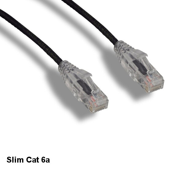 KNTK Black 10ft Slim Cat6a UTP Patch Cable 28AWG Ethernet RJ45 Network Snagless