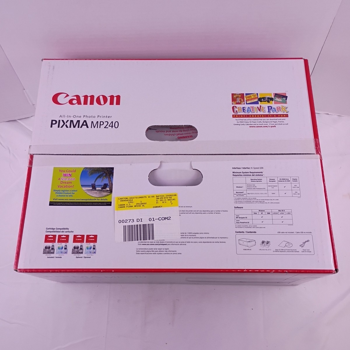 Canon PIXMA MP240 All-in-One Inkjet Photo Printer, Scanner, Copier New in Box
