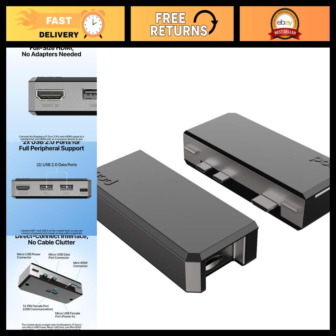 Aluminum Case for Raspberry Pi Zero 2 W, 2W & WH - Durable, Lightweight, Easy Ac