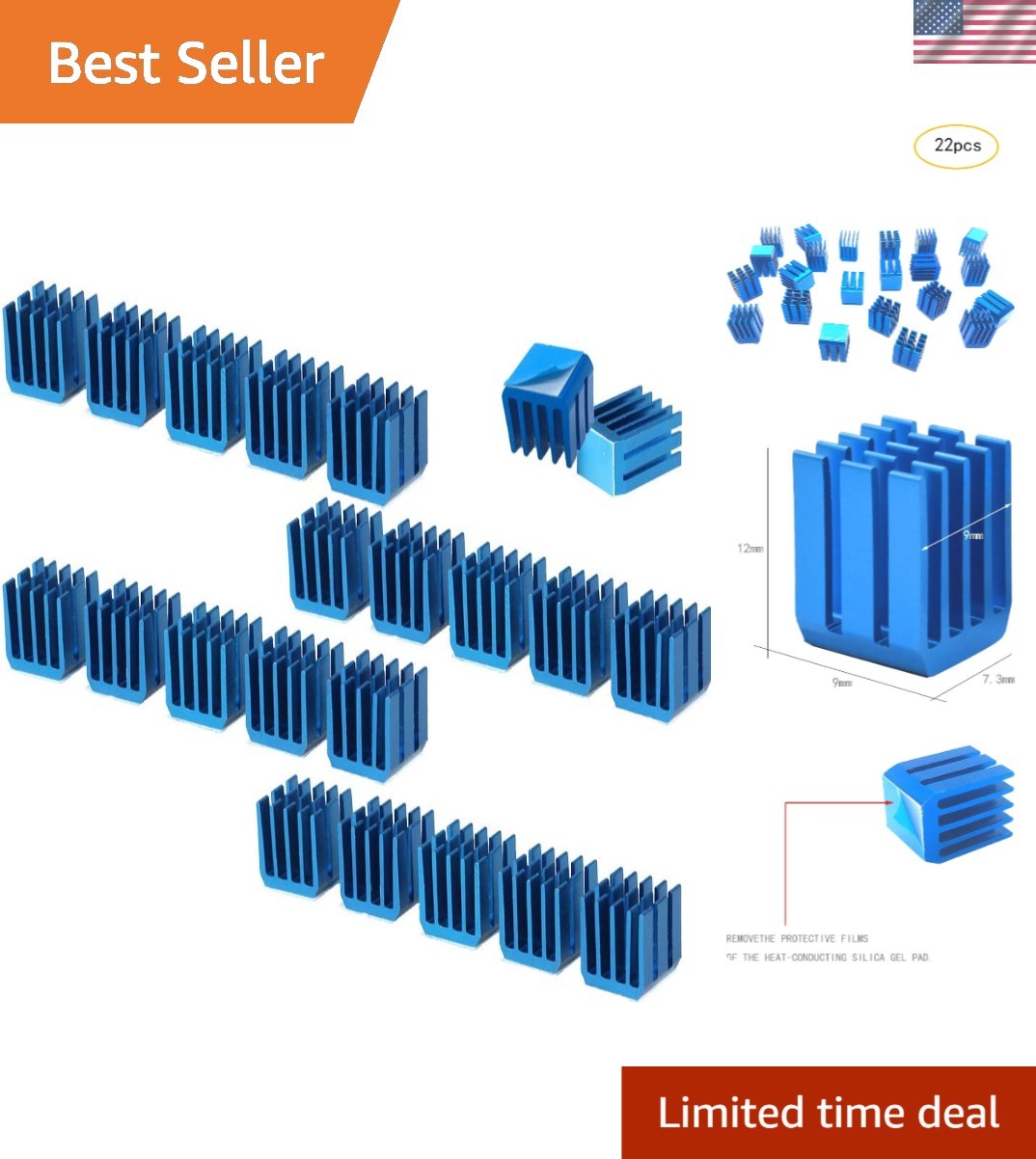 Passive Cooling Solution: 22pcs Blue Aluminum Heatsink Kit for A4988 Modules