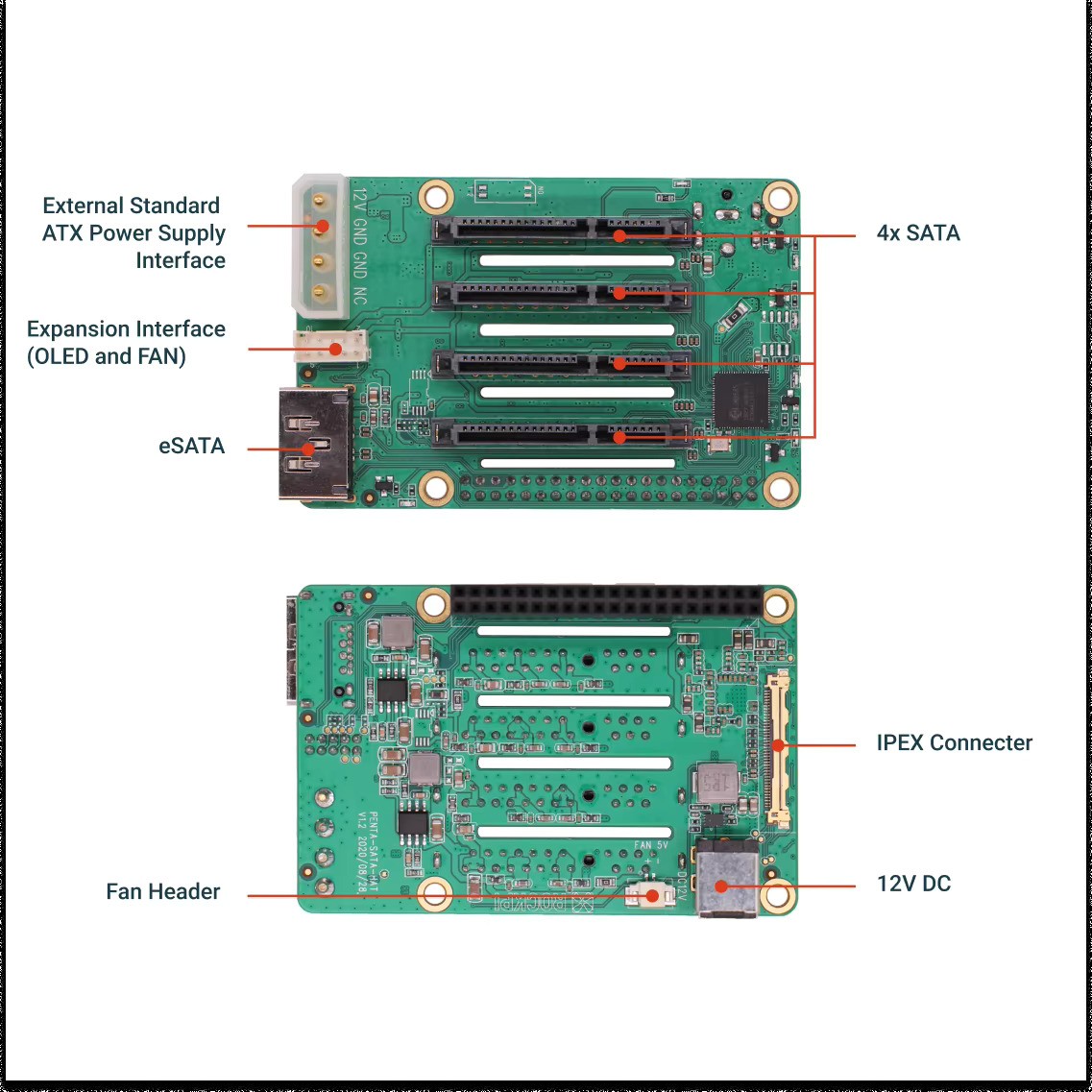 SATA HAT, Up to 5X SATA disks HAT for Raspberry Pi 5 and Rock Pi SBCs